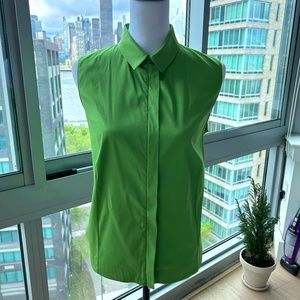Akris Bright green zip front sleeveless stretch cotton collared top size 12